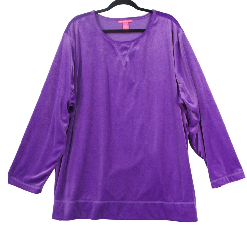 Woman Within Purple Velour Long Sleeve Crew Neck Top Plus Size 3X 07-2488-0